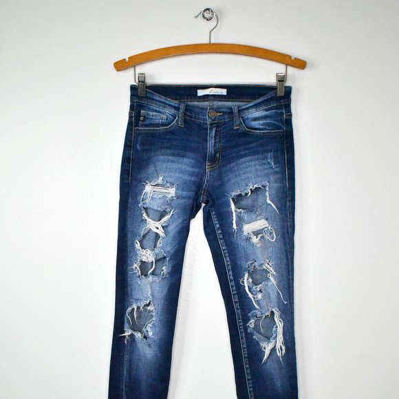 KanCan Jeans Womens 27 Mid Rise Destructed Skinny Distressed Stretch Denim Fray - Picture 3 of 14